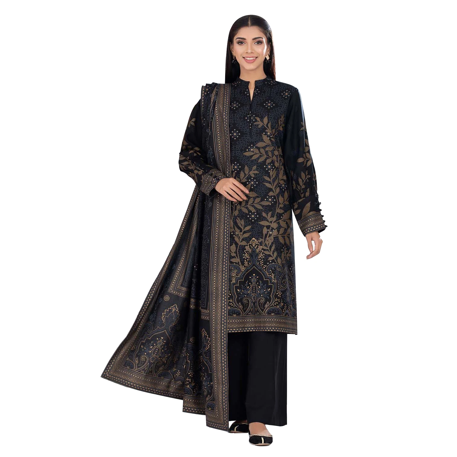 Wedding Wear Long Shirt Elegant Long Sleeve Printed Dress Pakistani Salwar Kameez With Dupatta