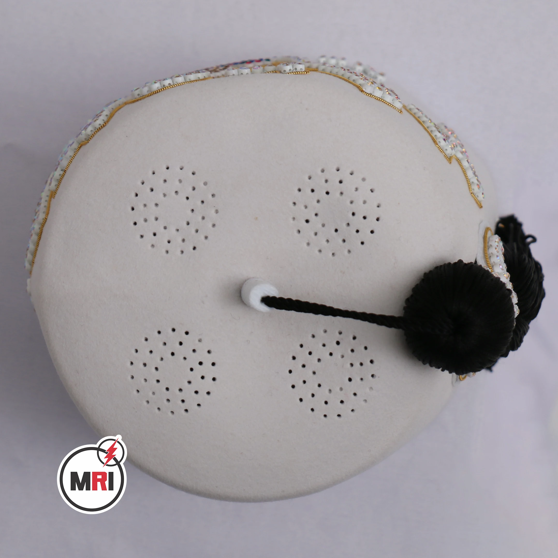 DOI MAHOMET Fez Golden Bullion Two Rows White Fezzes Hand Embroidered Custom Court and Number 2 Two Rows White Fez