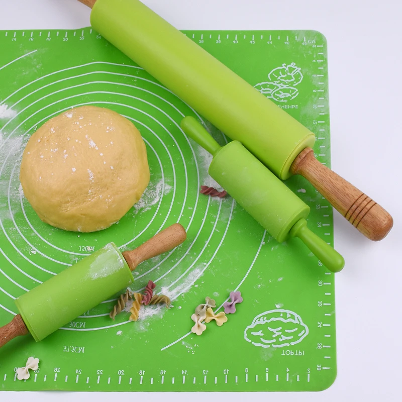 Kitchen accessories baking tools mini rolling pin wood handle silicone rolling pin