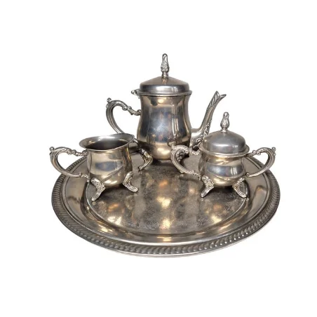 Silver Ottoman Trim Wedding Gift Kitchen Tabletop Teapot Serving Tea Wooden Handle Metal Turkish Coffee Pot Set Turkish Tea Set