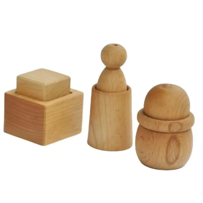 Montessori Toys for Babies 6-12 Months Wooden Knob Log Mini-Cylinder Block Preschool Learning Baby Game Sensory Toys for Kids