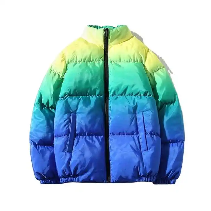 Men Outdoor Winter Puffer Down Jacket Gradient Color Style Quilted Filled Lightweight Plus Size Warm Insulated Coat For Unisex