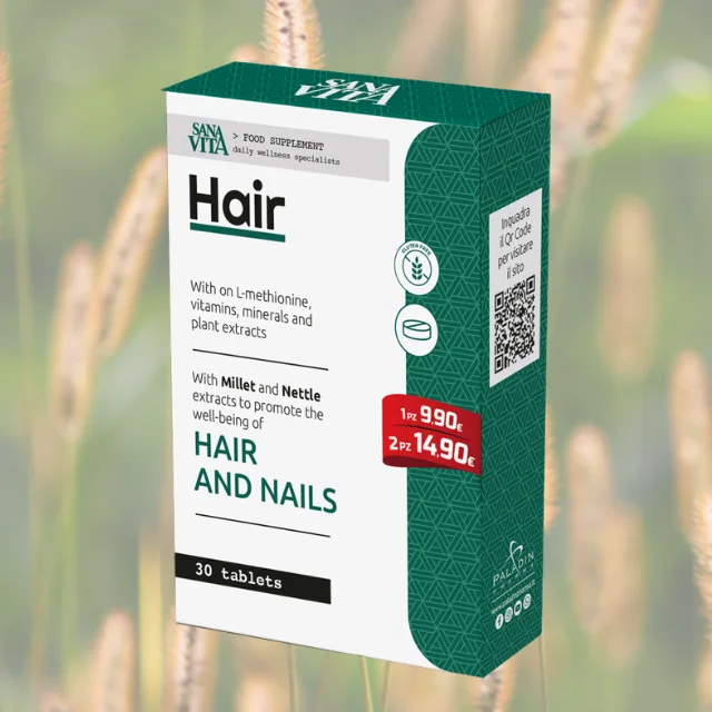Healthcare Supply Hair 30 tablets 250 mg of Methionine involved in the synthesis of hair keratin for restoring volume and bright