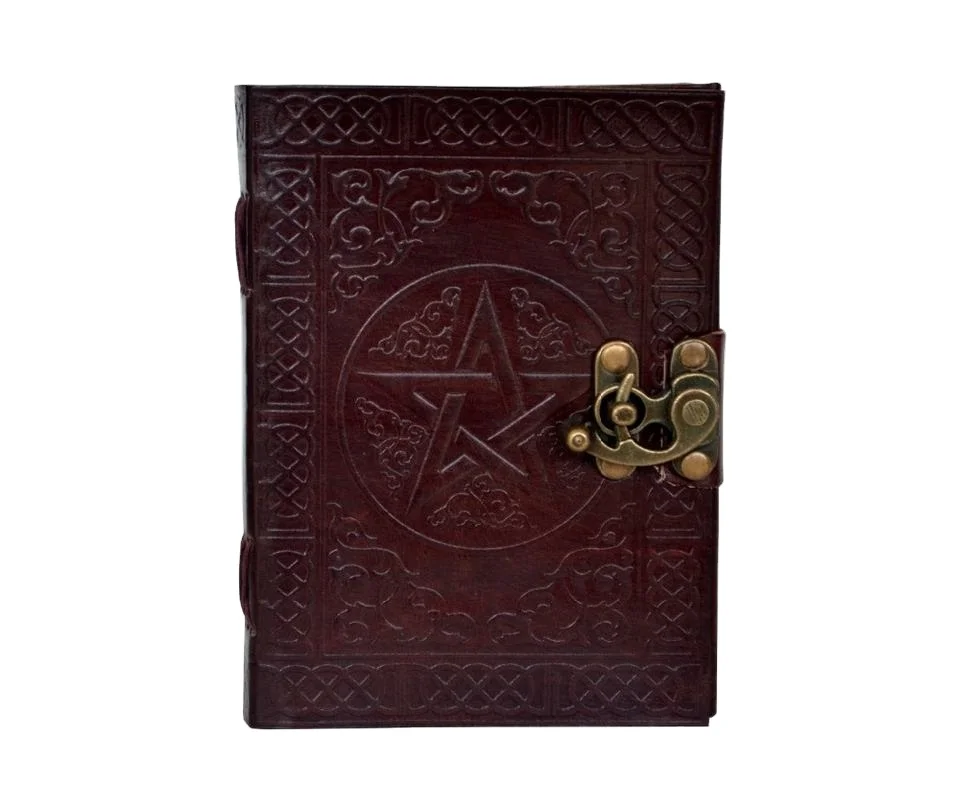 vintage Celtic Leather Journal Brown Handmade Pentagram sketch books Book of Shadow Spell Blank white Handmade cotton paper