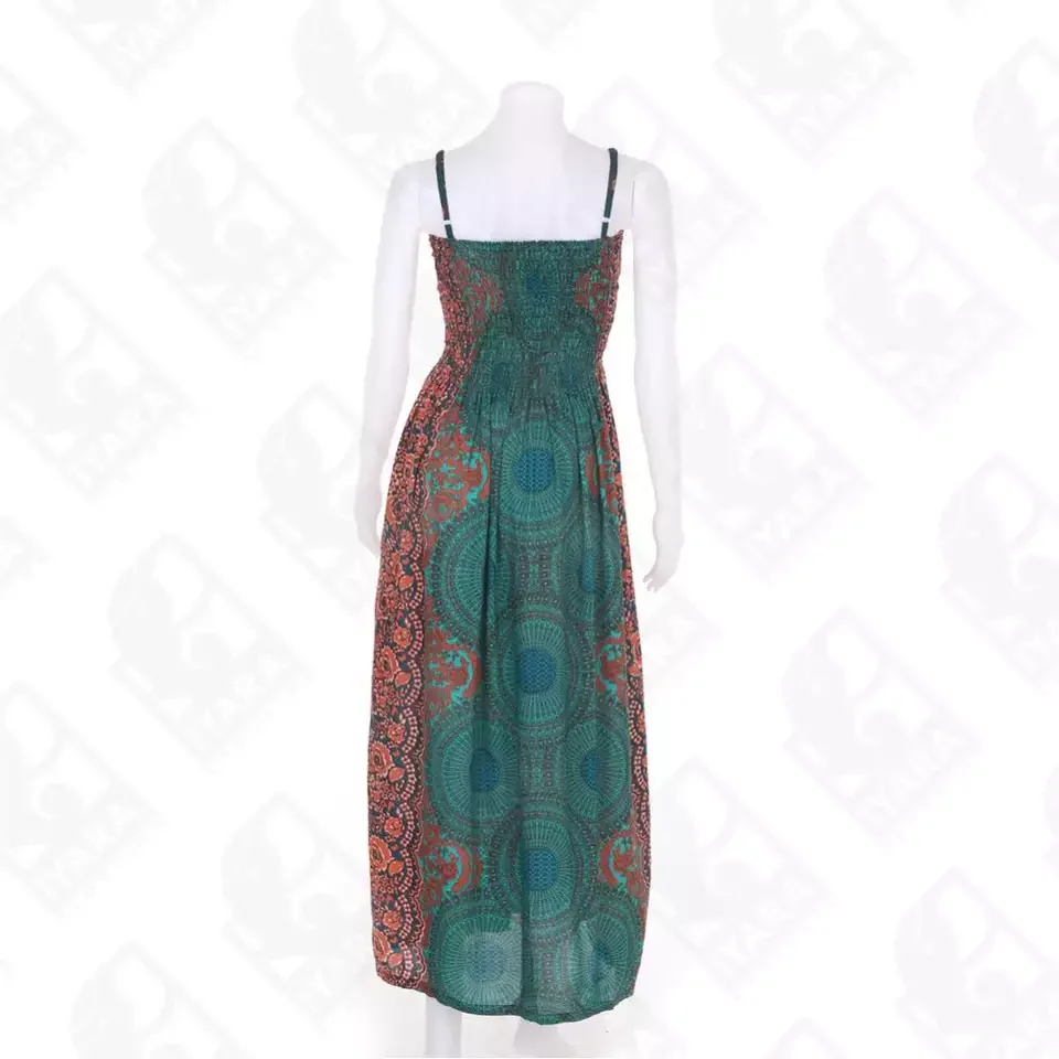 New Designed Long Sleeve Maxi Dress Art print Hippie Boho Long Beach Maxi Women Dress from Thailand Factory