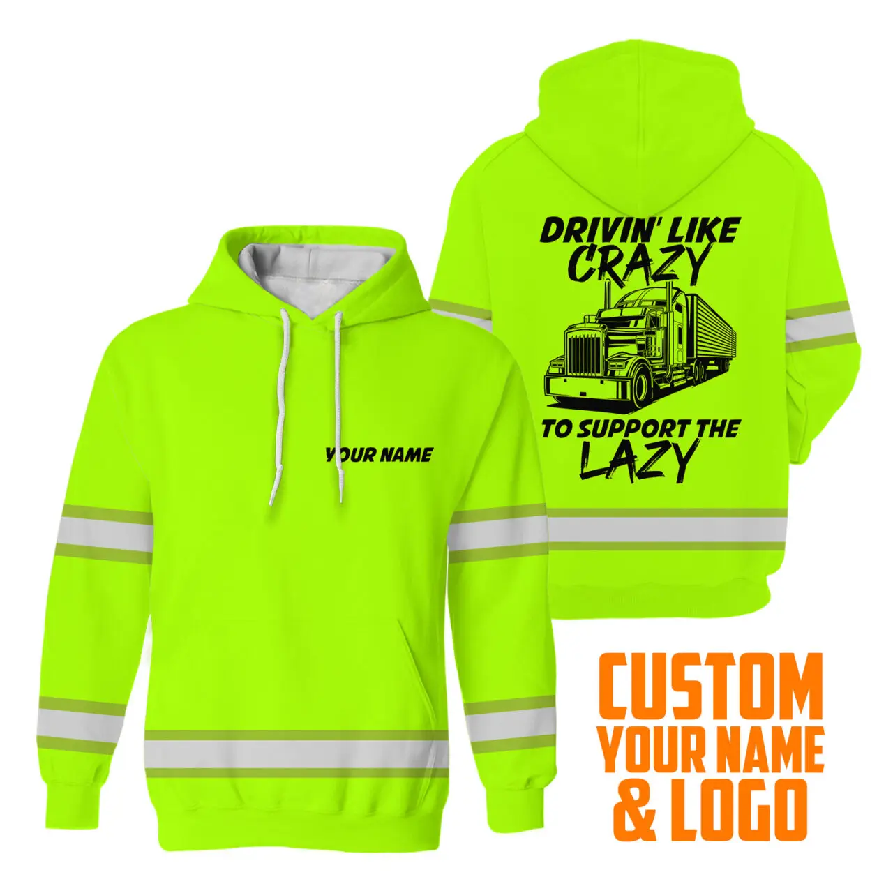 Худи с капюшоном Hi Vis для вождения, как сумасшедший, для поддержки ленивых, светоотражающая безопасная рубашка с длинным рукавом, толстовки для мужчин и женщин