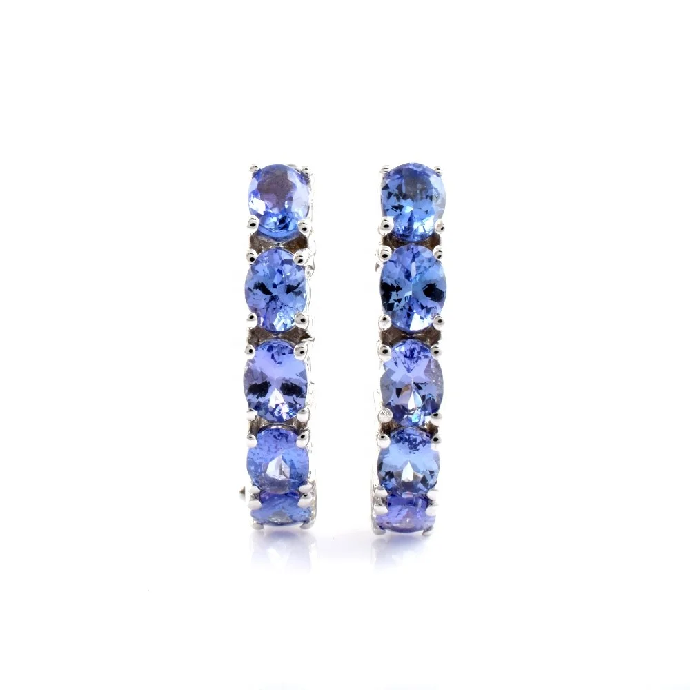 Decent looking for girls Silver Hoop Design 925 Silver Earrings Design with Genuine Real Tanzanite for Working Women