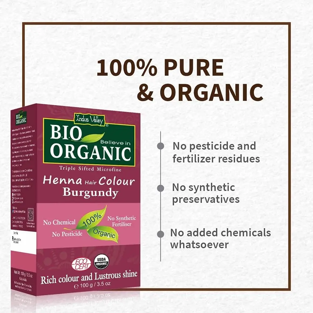 Indus Valley Bio Organic 100% Natural Henna Hair Color | Gray Coverage & Long Lasting Hair Dye | Vegan and Cruelty-Free (100gm)