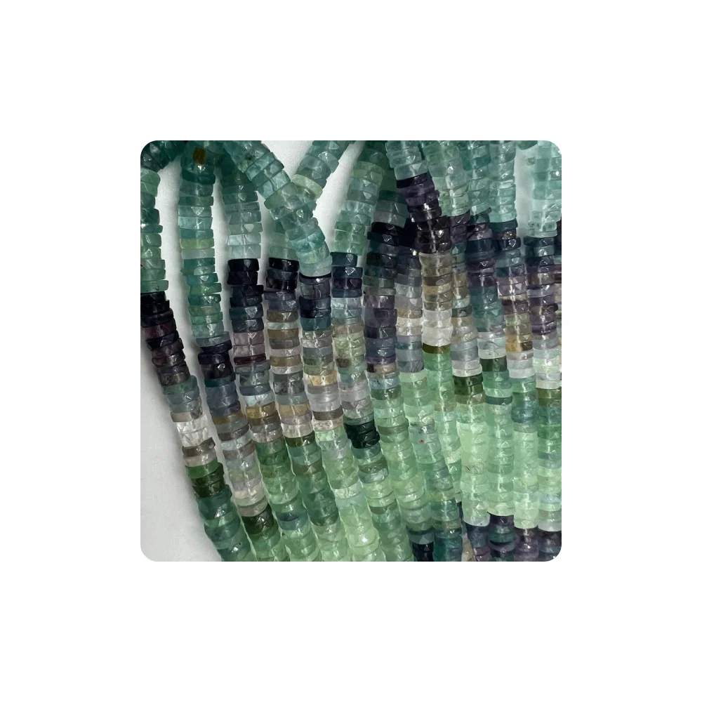 Bulk Natural Multi Fluorite Faceted Heishi Tier Shape Beads Size 8 to 10mm 14 Inches Strand Gemstone Wholesale Suppliers