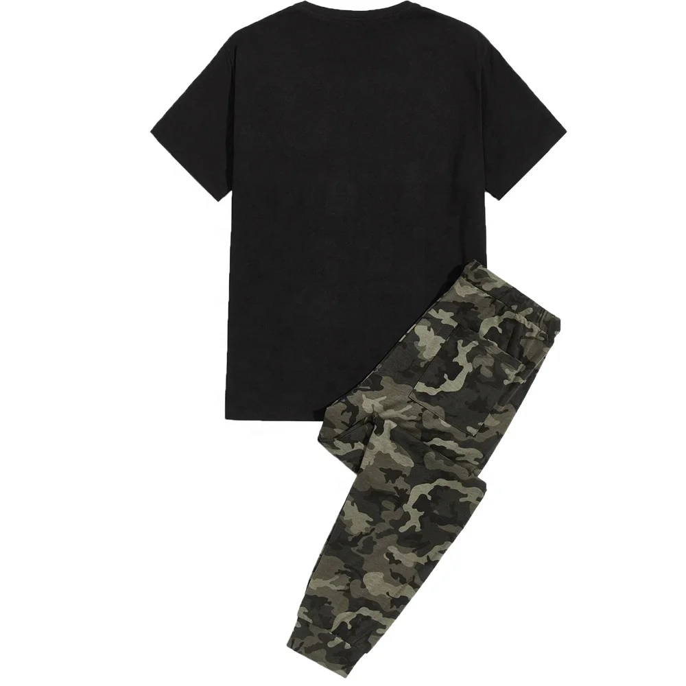 Men Letter Print Top & Camo Pants Set 2022 Mens Camo Summer Sets Tracksuit Wholesale Price With Custom Logo Plus Size OEM