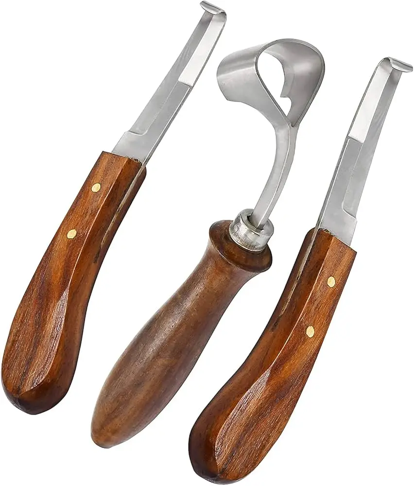 Hoof Knife 3 Piece Set Sharpener Right & Left Handed Double Edge with Swiss Hoof Knife All Farrier Trimming Knives are Available