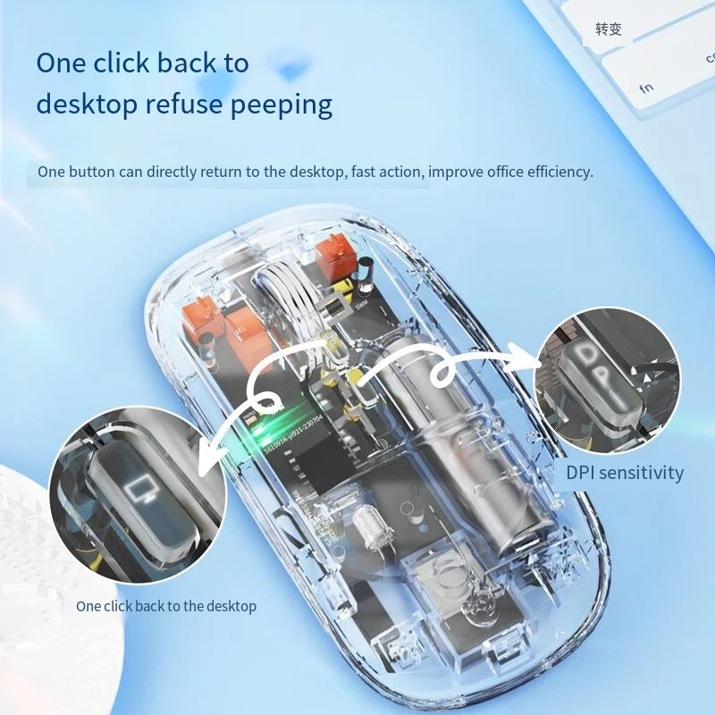 Transparent Mouse  Chroma rechargeable lithiumb operated 24K DPI Optical Sensor 2.4G/BT3.0/BT5.0 connection Wireless mouse