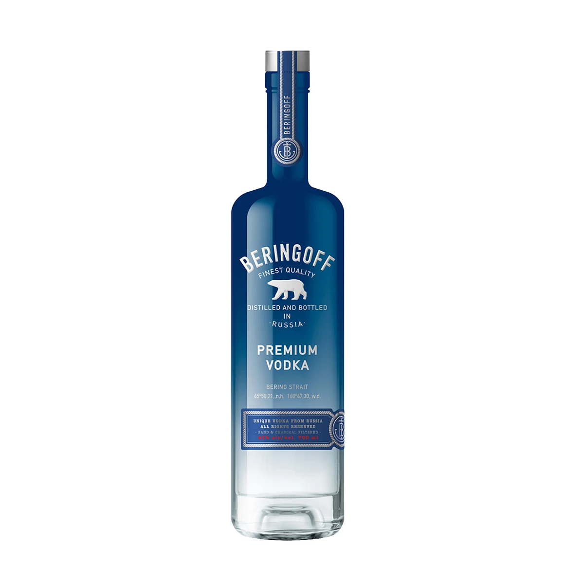 100 % Natural ingredients 750 ml 40% certified silver and charcoal filtered Beringoff premium vodka in glass bottle for drinking