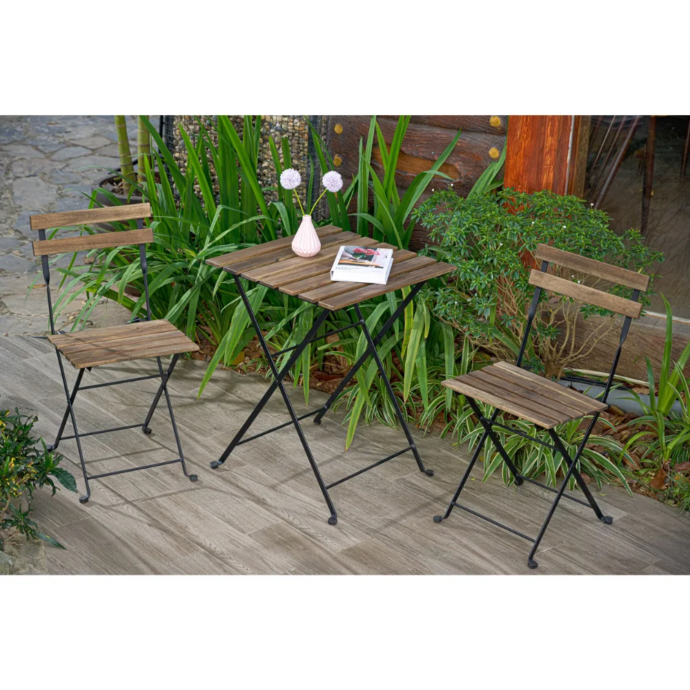 Vietnam BeNK Durable Cheap Price Acacia Garden Furniture Foldable Coffee Table and Chair Set Bistro Balcony Set