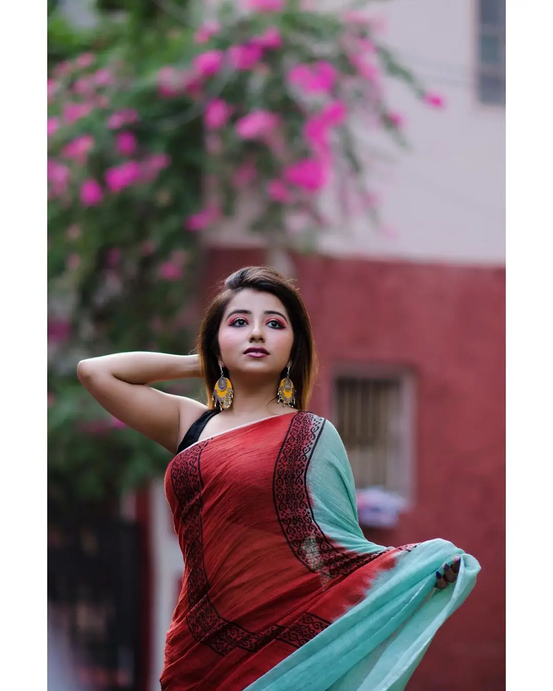 Black Linen And Chiffon Double Colored Linen Indian Digital Print Saree Indian Manufactures For Ladies online