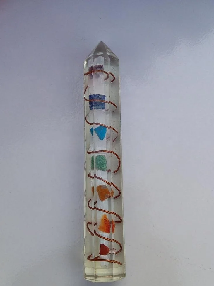 New Orgone Selenite With 7 Chakra Stone 8 Faceted Massage Wand