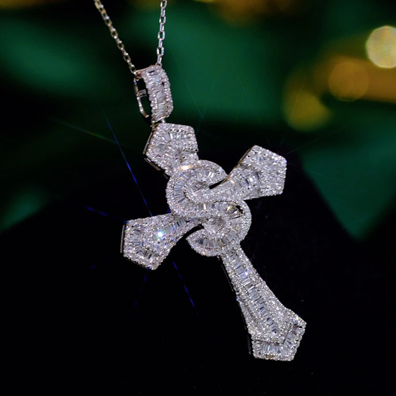 Emblematic of Catholic Beliefs in 925 sterling silver round cut moissanite diamond pendant