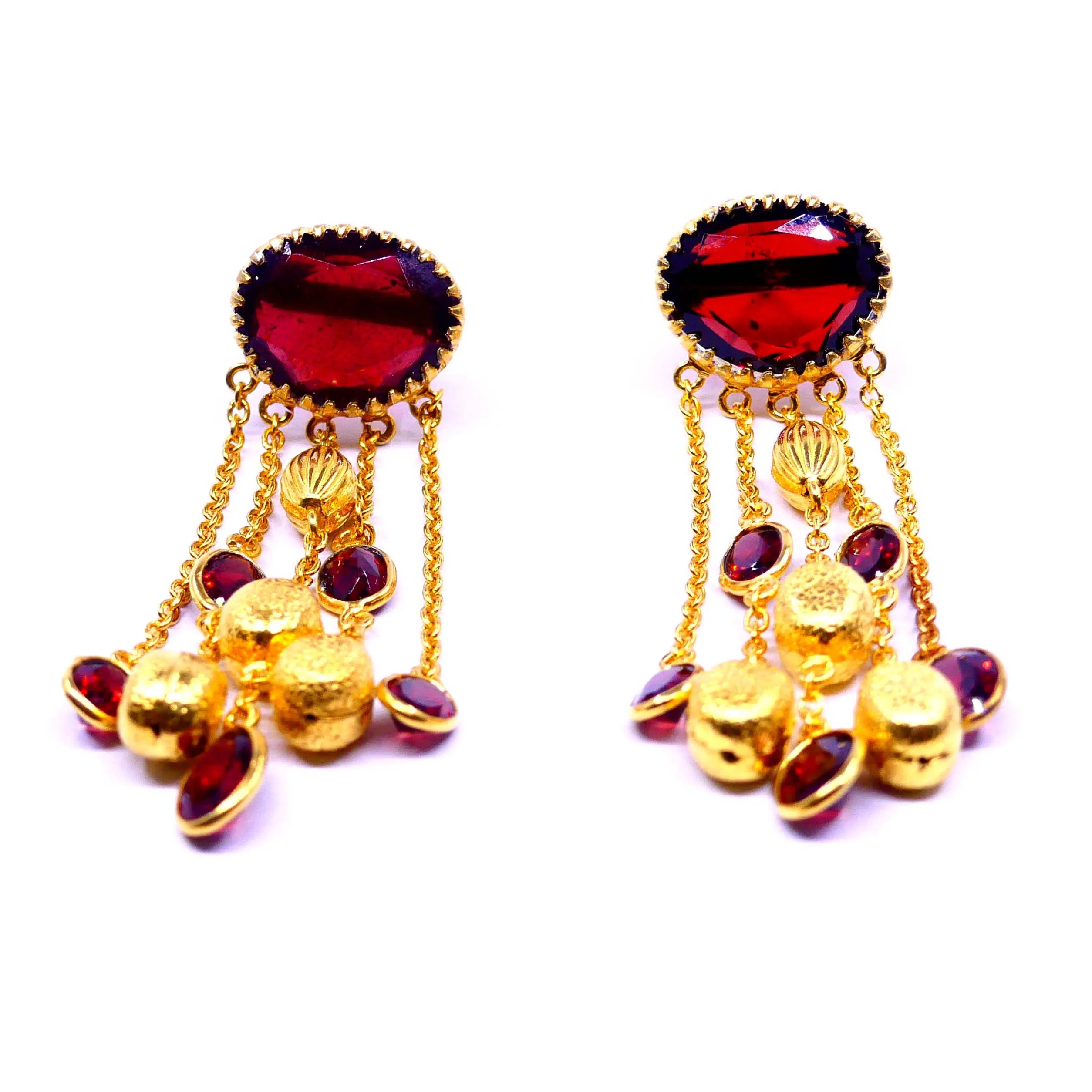 Wedding Wear 925 Sterling Silver Garnet Gemstones Attractive Classic Women Wear Hanging Chain Earrings