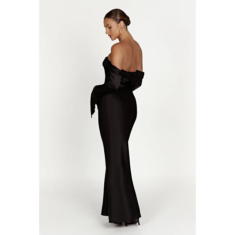 2024 New customizable high quality cheap Off Shoulder Cowl Neck Maxi Dress - Black