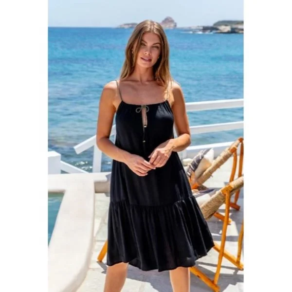 Super Flattering Pretty White Girls Summer Holiday Mini Dress Women Gold Cord Neckline Resort Wear Dress Hot Tiered Skirt Dress