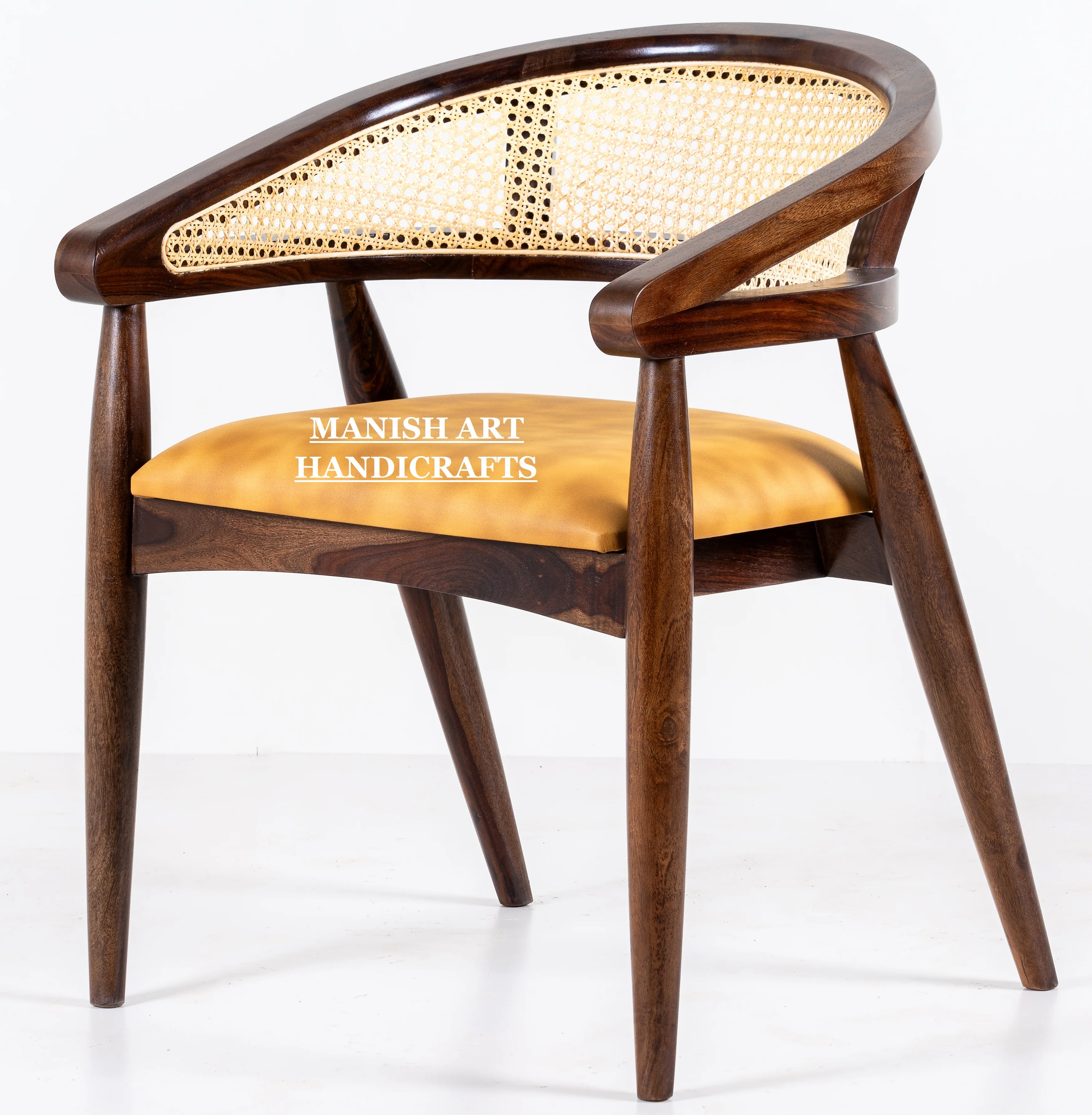 modern luxury vintage antique royal living room chair furniture handmade wooden rattan cane & leather upholstered dining chair