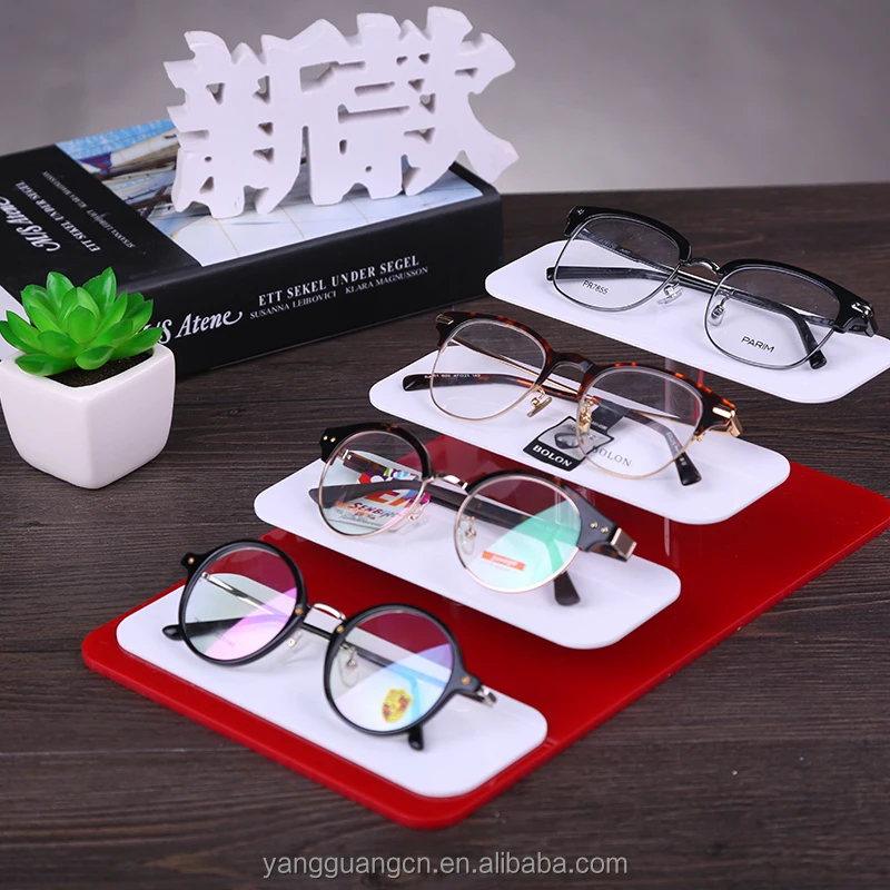 Sunglasses retail shop Optical glasses rack design red white acrylic shelf sunglass stand display props tray