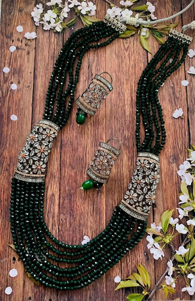 New Natural Stone Ruby Emerald Rose Quartz And Beads Stone Brass Necklace For Women Lines Best Jewelry  Set