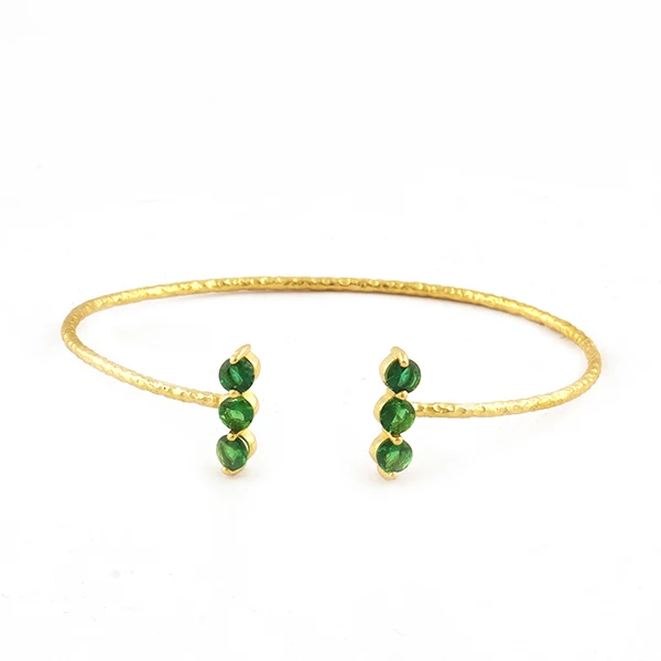 Gold Plated Green Quartz Gemstone Adjustable Bracelets Prong Setting Brass Metal Cuff Bangle Jewellery. Mode Joyas B-312