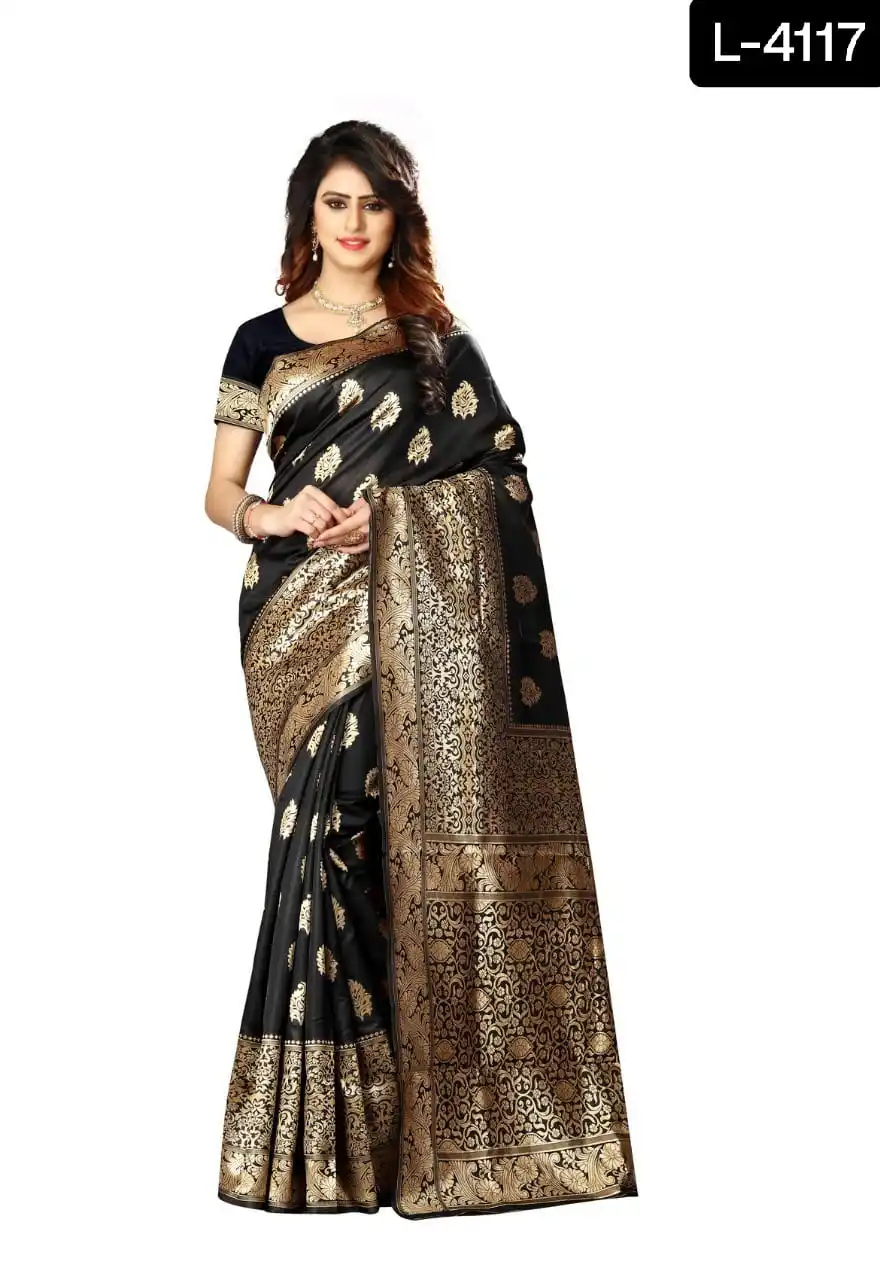 Indian New Trendy Designer Soft Banarasi Silk with Weaving Heavy Pallu and Same Weaving Border Blouse Saree for Women Wear