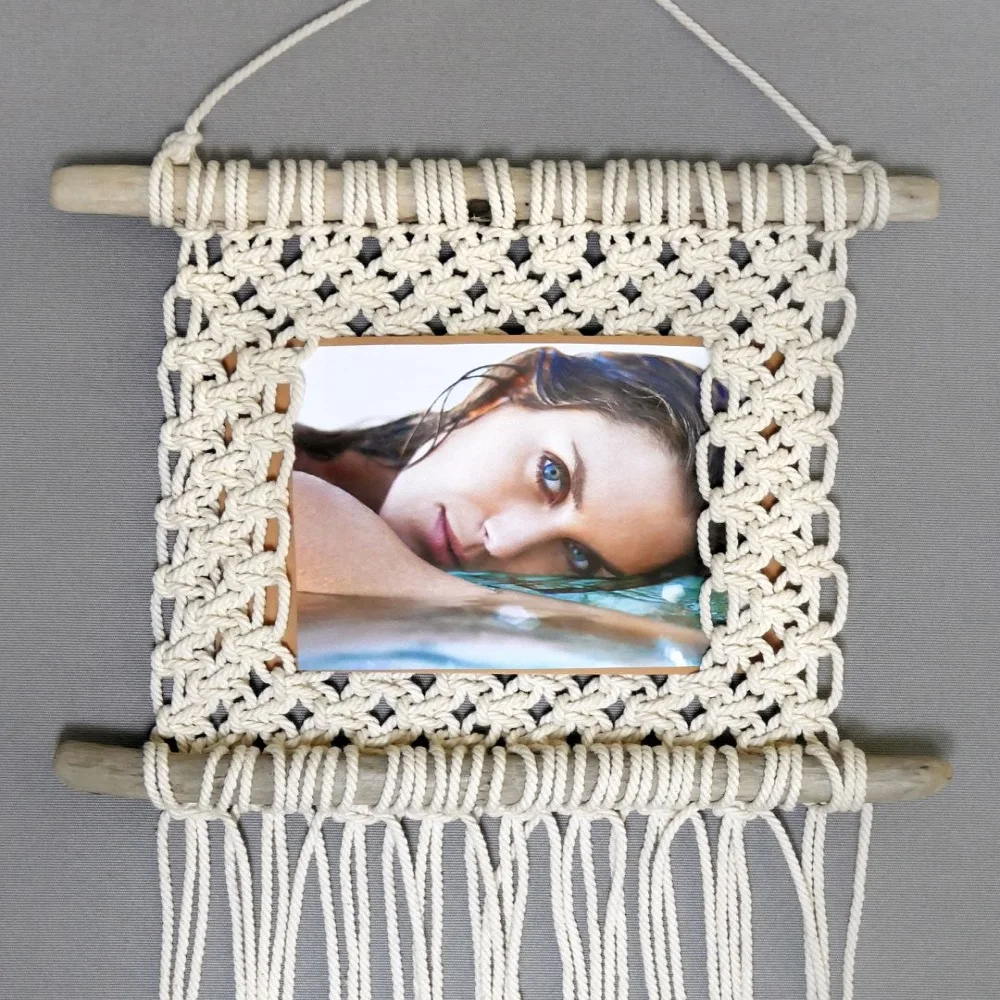 Macrame Wall Hanging Picture Frames Hand Braided Boho Wall Tapestry Hanging Photo Frame For Home Decorations