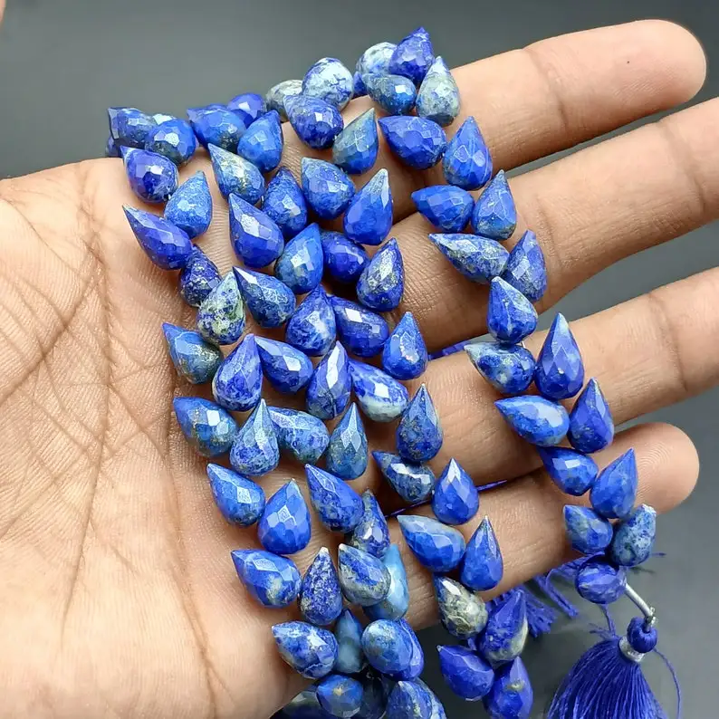 Natural Lapis Lazuli Faceted Teardrop Shape Gemstone Briolette Beads 7x11mm Lapis Lazuli Machine Cut Crystal Beads for Jewelry
