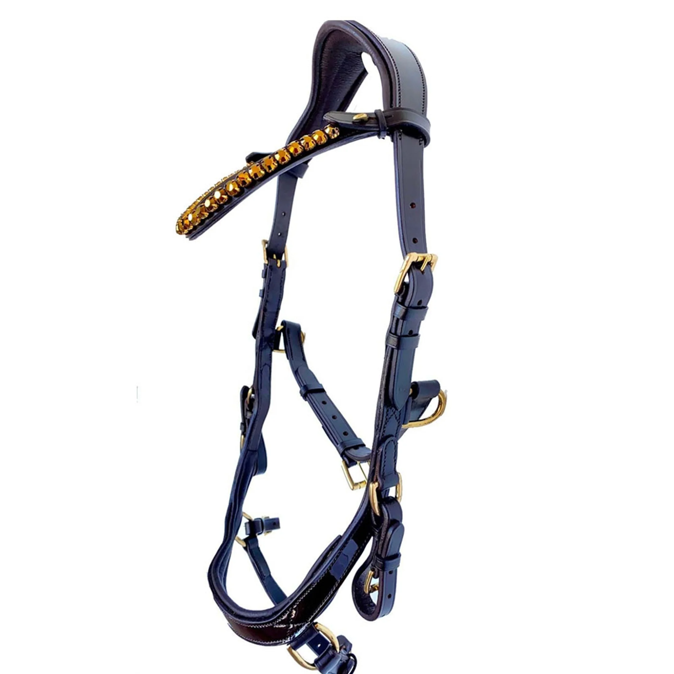 Stylish Attractive Design Super Cowhide Leather Luxury Beautiful Horse Bridle With Fancy Crystals Swarovski Rose Gold Patent