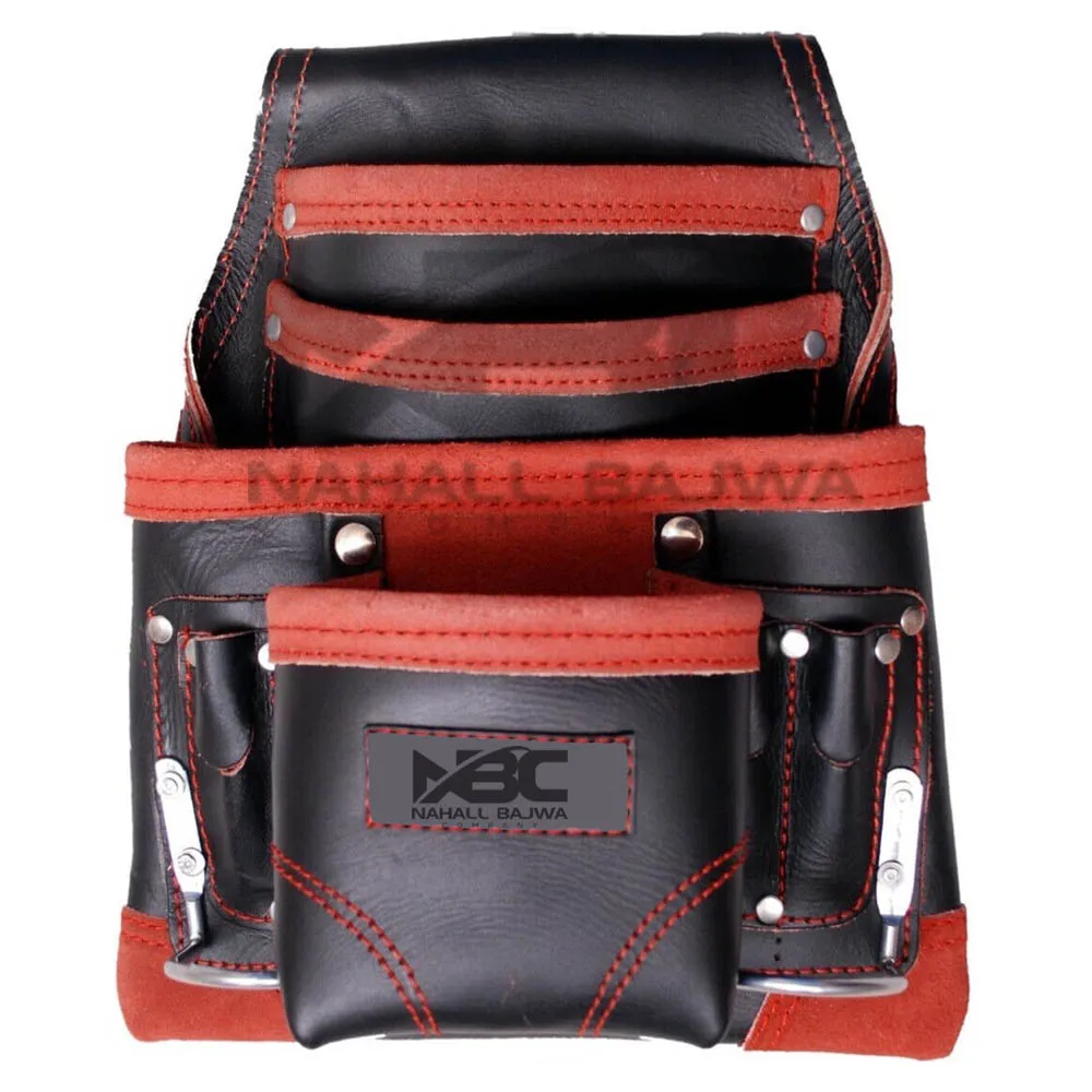 HEAVY DUTY 10 Pocket Top Grain Leather Tool Pouch - Carpenter Nail Tool Pouch.