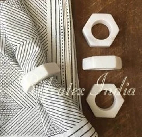 Marble Napkin Rings Set Hexagon Shape Grey Stone Tissue Holder From Refratex India
