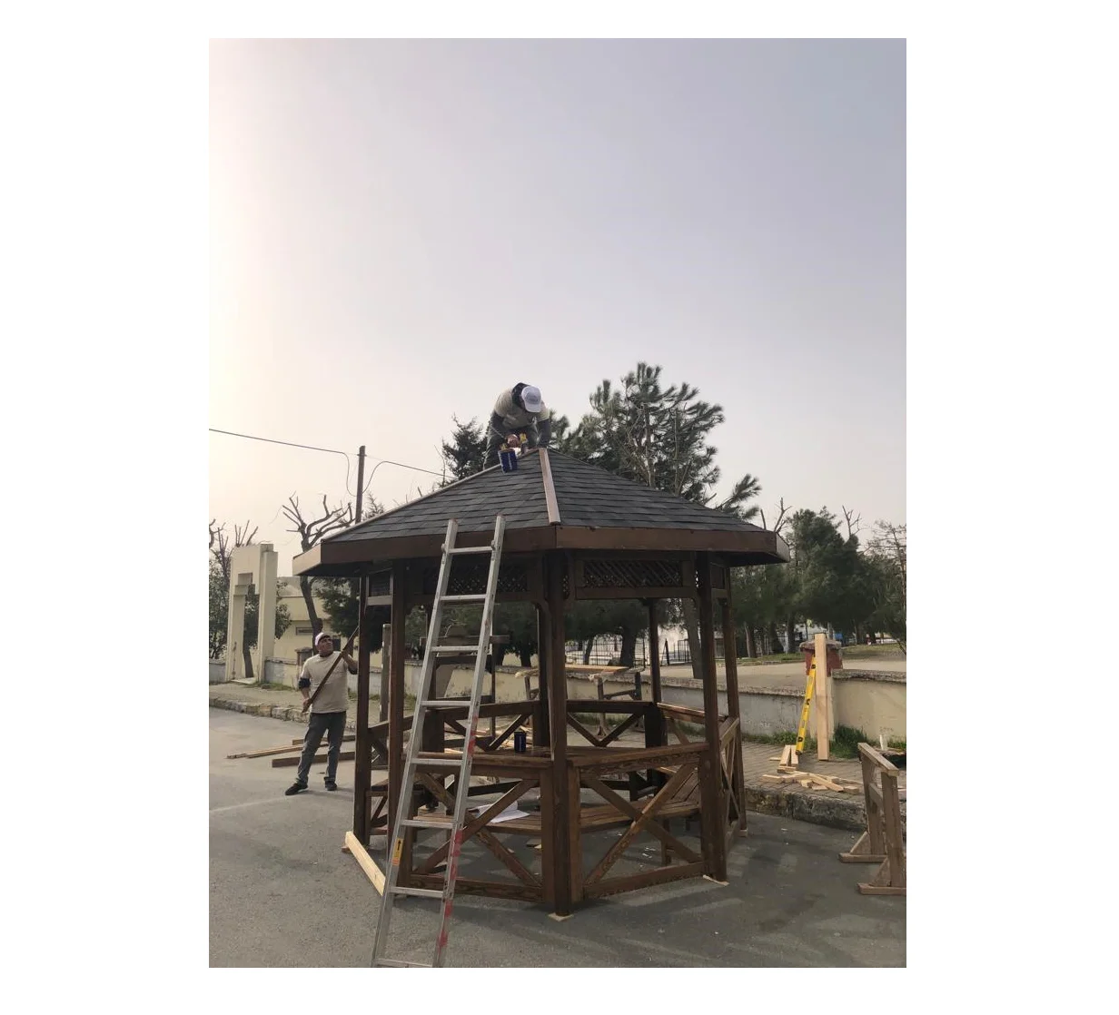Made in Turkey! High quality outdoor gazebos from pine  or beech tree with roof having long life made in Turkiye iroko gazebos