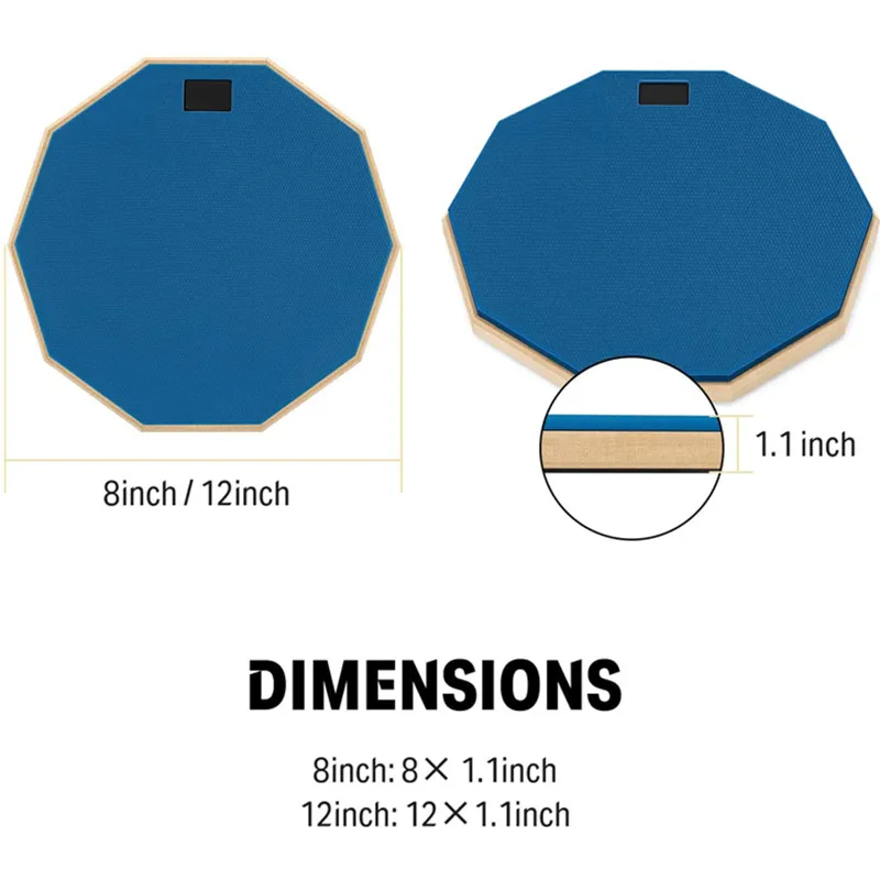 12 Inches Drum Practice Pad Silent Drum Pad 2-Sided
