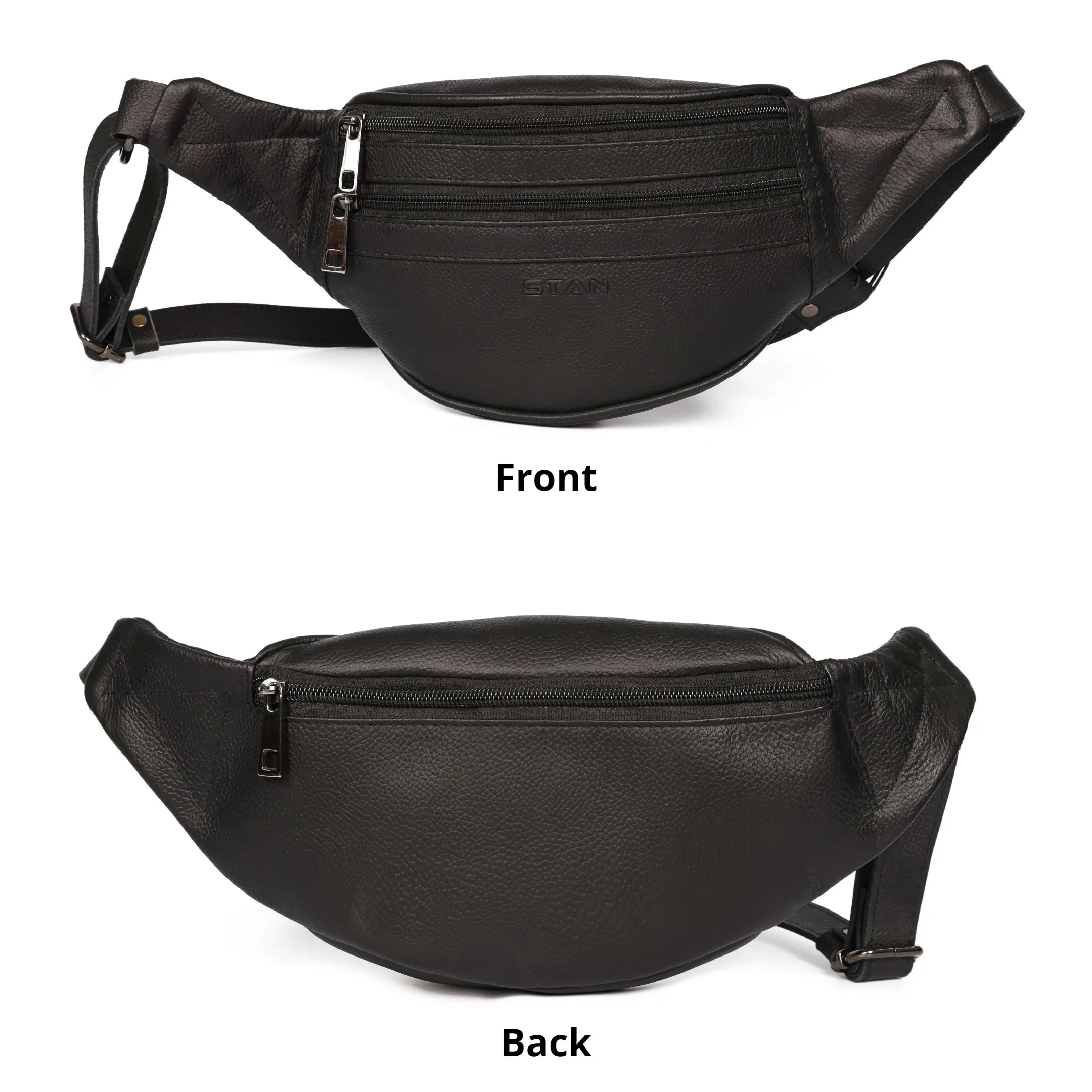 Luxury Unisex Genuine Pebbled Leather Fanny Pack Designer Crossbody Waist Belt Bag YKK Zipper Small Black Leather Bum Bag Men