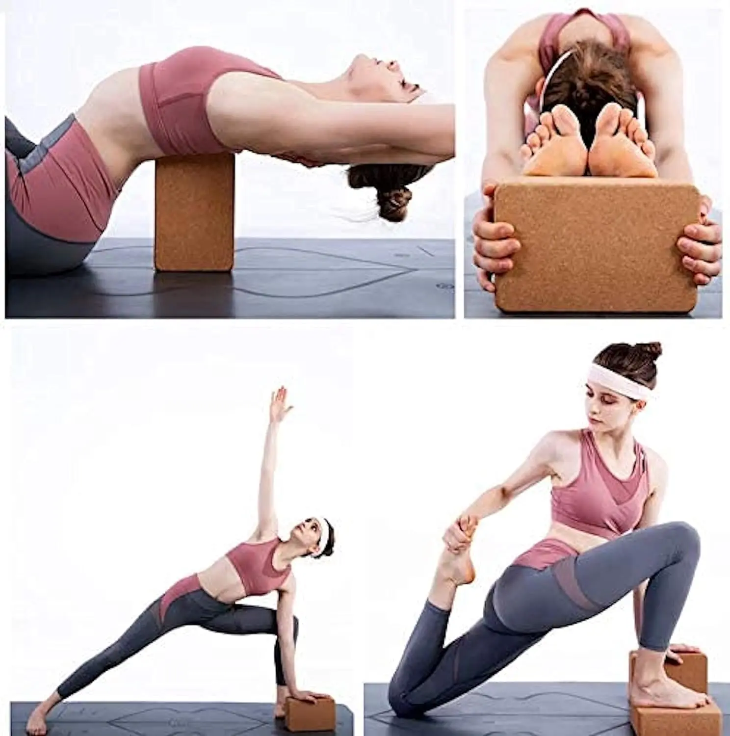 Cork Wood Yoga Blocks Wooden Brick Cube Stretch Blocks Eco-Friendly Yoga Accessories for Women Ideal for Yoga Pilates Stretching