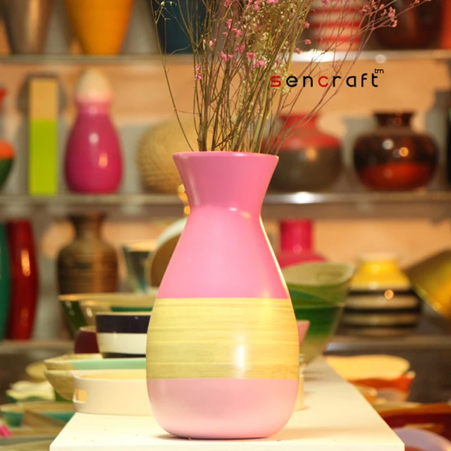 Wholesale new style Spun Home Bamboo Vases Decoration vases handmade decorative flower coiled bamboo vases Handicraft Vietnam