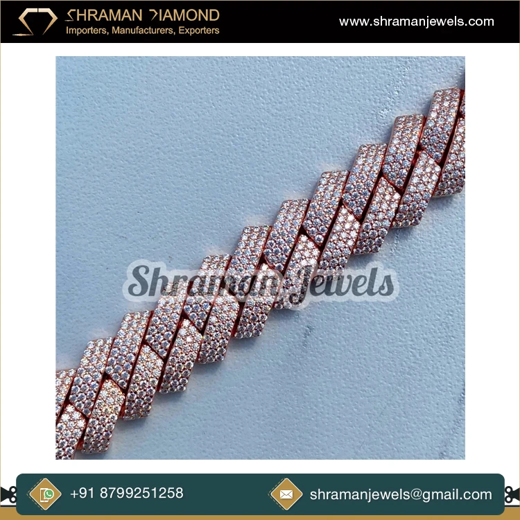 Indian Supplier of Best Quality 18 Inch Length 925 Sterling Silver 16mm Iced Out VVS Moissanite Diamond Cuban Chain at Low Price