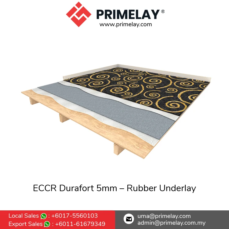 High Quality Engineered Hardwood Flooring Durafort 5 Crumb 5mm Rubber Carpet Underlay for Heavy Domestic & Commercial Uses