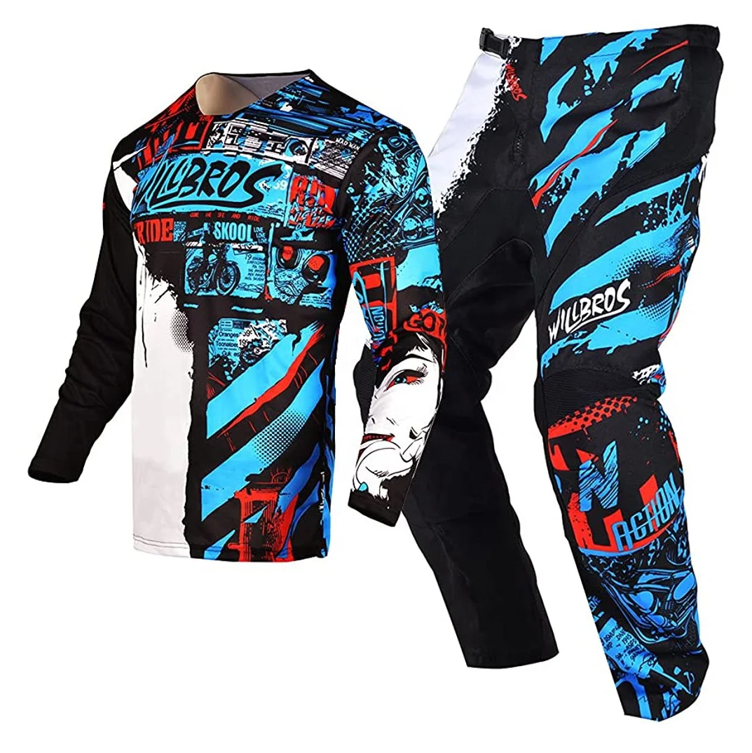 Custom motocross pants and shirt set Breathable motocross jersey Lightweight stretch pants Sublimation printed  auto racing wear