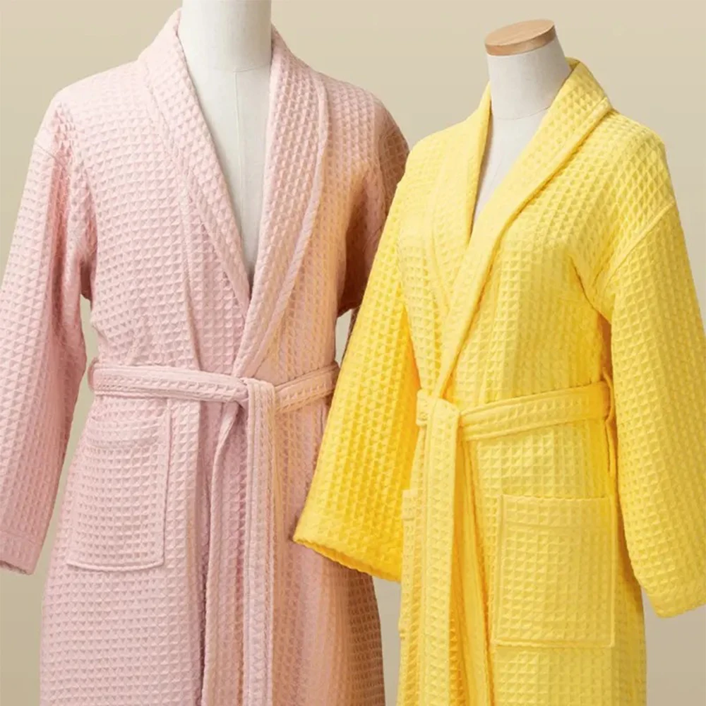 High Quality Custom 5 Star Hotel Customized Logo Luxury Piped Trim Spa Bath Robe 100% Cotton Waffle Bathrobe