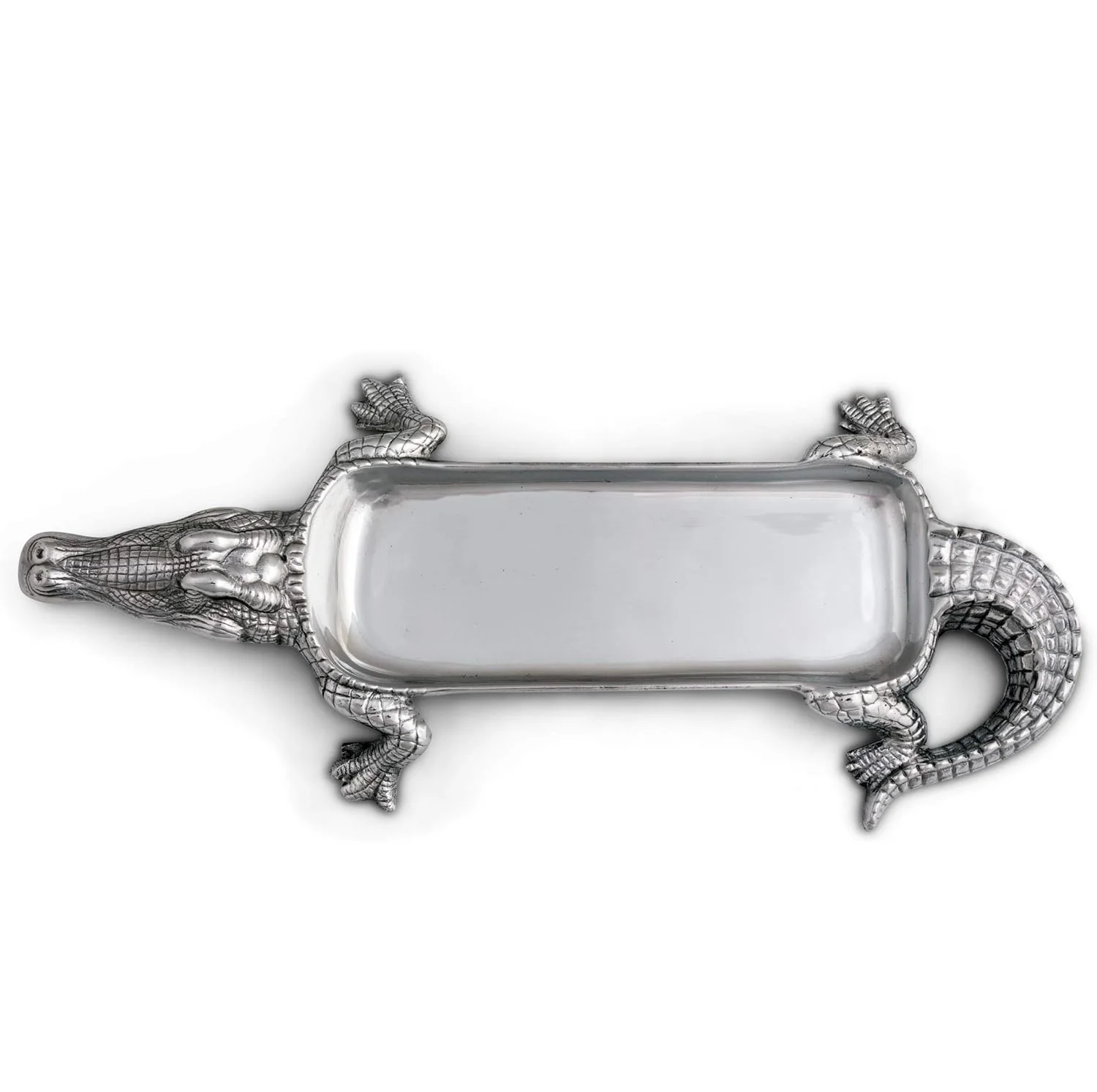 Crodile metal handcrafted silver plated decorative Tray with Artisan Crafted Silver Design and Antique Brass Accents for Luxury