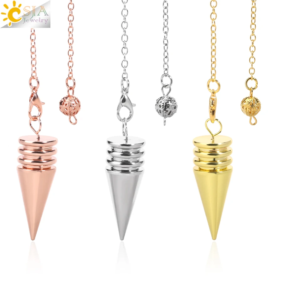 CSJA CSJA Wholesale Antique Gold Silver Metal Cone Reiki Dowsing Amulet Copper Pendulum Pendulo Energy Divination Jewelry H162