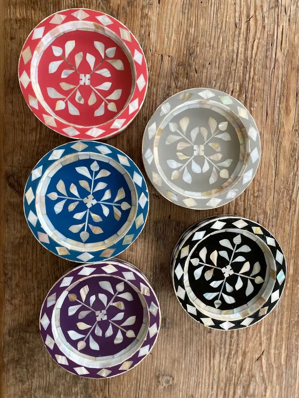 Ready to ship New Design Mother Of Pearl Tea Coffee Platter Coasters Arabic Cups Round Serving Plates Ramadan Gifts