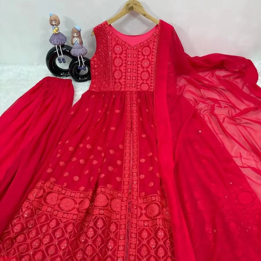 Attractive georgette sequence work gown palazzo with dupatta festival wear wholesale price ethnic garment