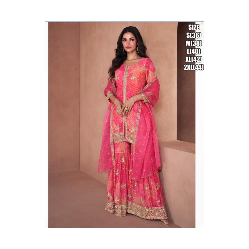 Indian New Designer Chinon Silk  With Duppta Real Georgette Kurtis  From Indian Manufacture