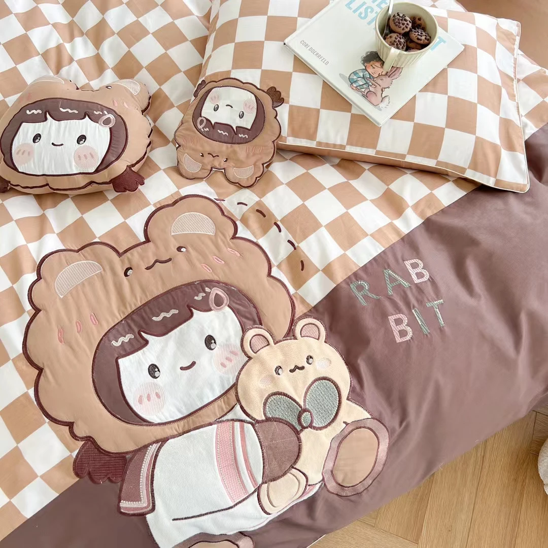 Wholesale 100% Cotton Cartoon Baby Comforter Soft Bed Sheets Love Bedding Set For Kids