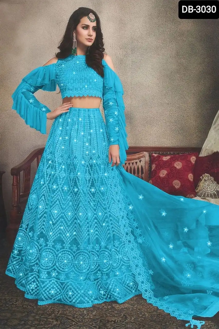 Heavy Designer Clothes Heavy Embroidery Work Net Material Lehenga Choli and Dupatta with Both Side Jalar Lace Border Lehenga